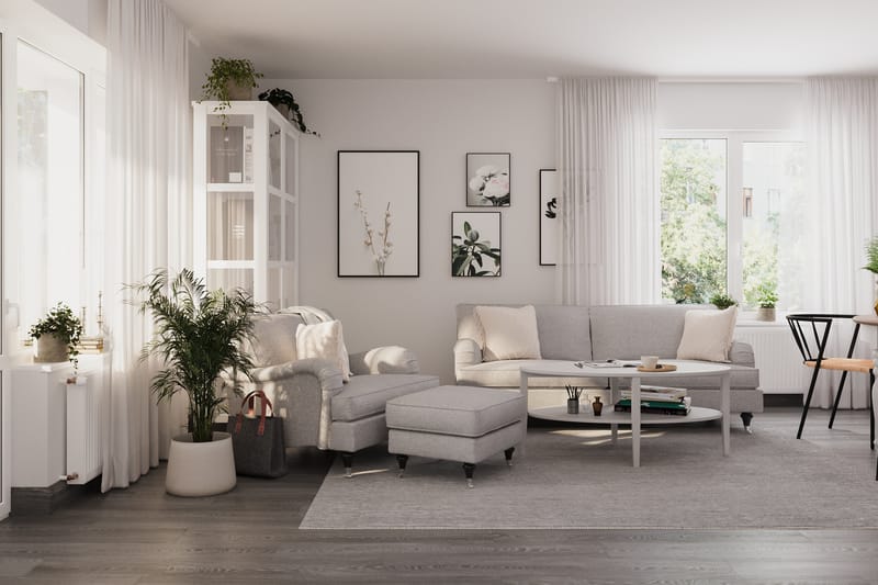 Howard Classic Sofagruppe 3-seters Sofa + Lenestol + Fotskammel i Stoff - Grå - Møbler - Sofaer - Sofagrupper - Howard sofagruppe
