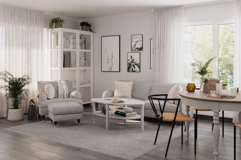 Howard Classic Sofagruppe 3-seters Sofa + Lenestol + Fotskammel i Stoff - Grå - Møbler - Sofaer - Sofagrupper - Howard sofagruppe