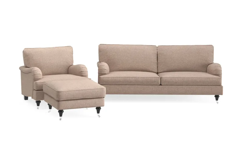 Howard Classic Sofagruppe 3-seters Sofa + Lenestol + Fotskammel i Stoff - Mørk beige - Møbler - Sofaer - Sofagrupper - Howard sofagruppe