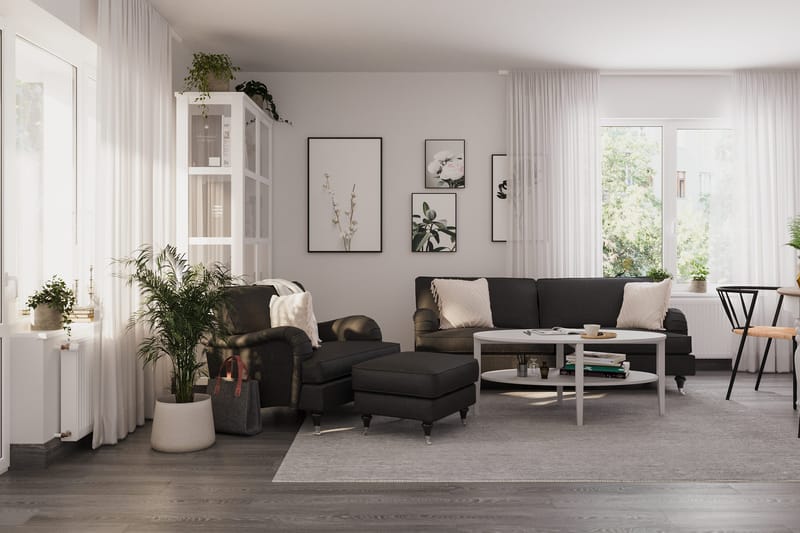 Howard Classic Sofagruppe 3-seters Sofa + Lenestol + Fotskammel i Stoff - Mørk grå - Møbler - Sofaer - Sofagrupper - Howard sofagruppe