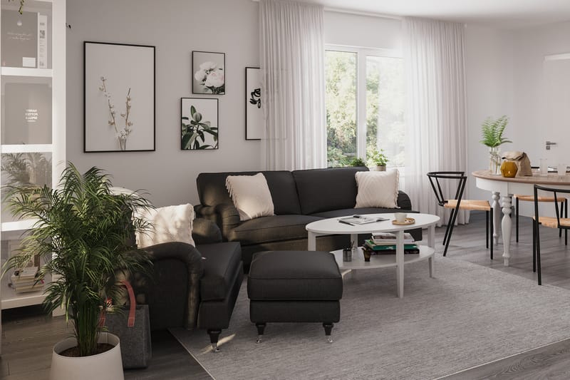 Howard Classic Sofagruppe 3-seters Sofa + Lenestol + Fotskammel i Stoff - Mørk grå - Møbler - Sofaer - Sofagrupper - Howard sofagruppe