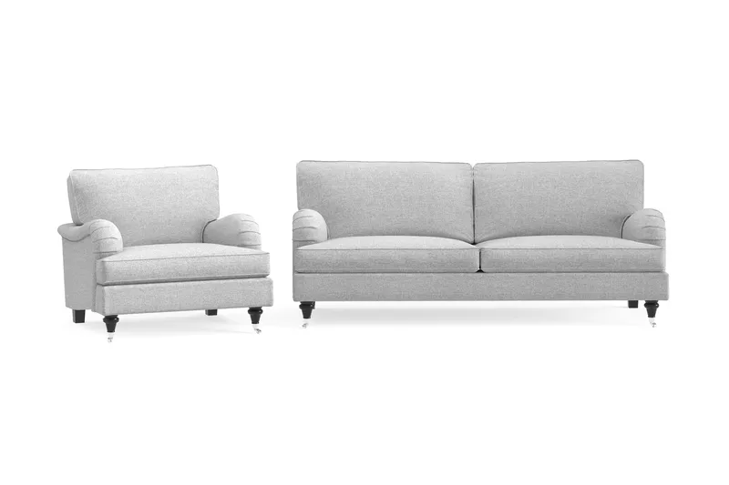 Howard Classic Sofagruppe 3-seters Sofa + Lenestol i Stoff, Grå