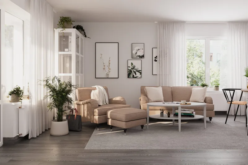 Howard Classic Sofagruppe 3-seters Sofa + Lenestol i Stoff - Mørk beige - Møbler - Sofaer - Sofagrupper - Howard sofagruppe