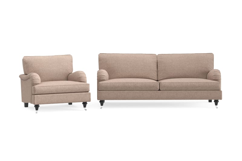 Howard Classic Sofagruppe 3-seters Sofa + Lenestol i Stoff, Mørk beige