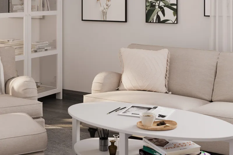 Howard Classic Sofagruppe 3-seters Sofa + Lenestol + Fotskammel i Stoff - Beige - Møbler - Sofaer - Sofagrupper - Howard sofagruppe