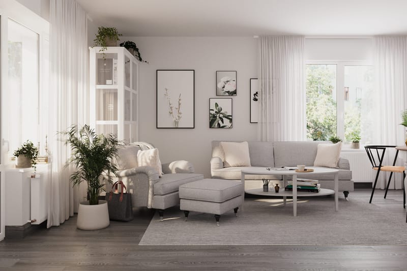 Howard Classic Sofagruppe 3-seters Sofa + Lenestol + Fotskammel i Stoff - Grå - Møbler - Sofaer - Sofagrupper - Howard sofagruppe