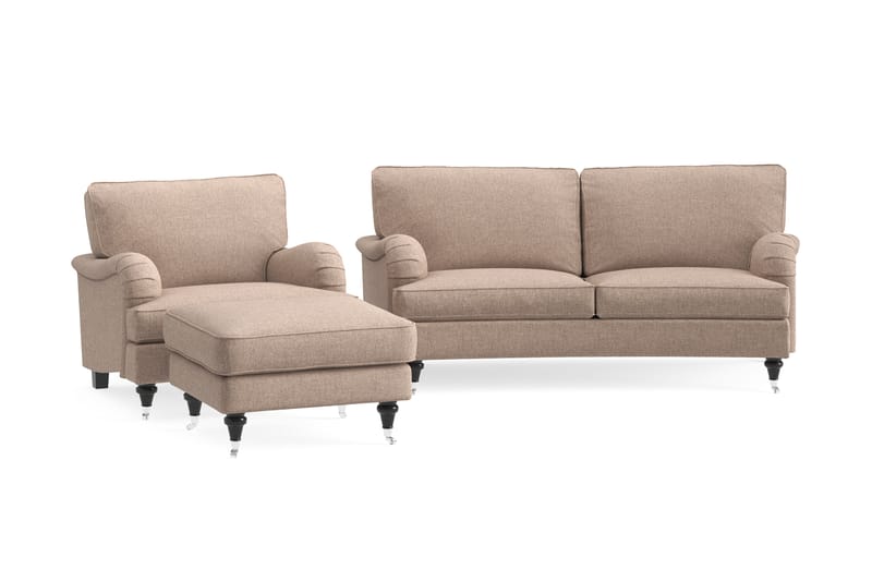 Howard Classic Sofagruppe Buet 2-seter+Lenestol+Fotskammel - Mørk beige - Møbler - Sofaer - Sofagrupper - Howard sofagruppe