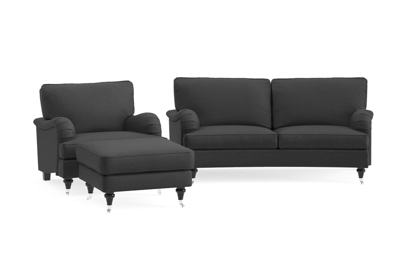 Howard Classic Sofagruppe Buet 2-seter+Lenestol+Fotskammel - Mørk grå - Howard sofagruppe