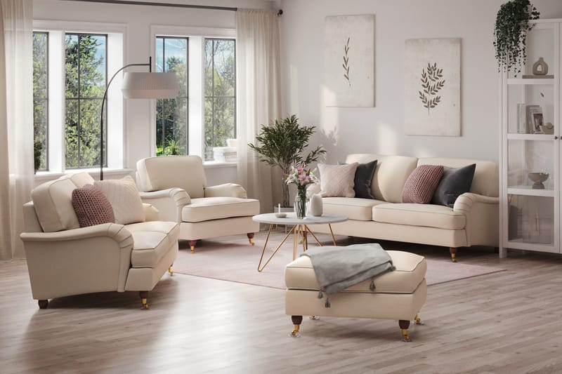 Howard Lyx Sofagruppe 3-seters + 2-seters Sofa + Lenestol + Fotskammel i Stoff - Beige - Møbler - Sofaer - Sofagrupper - Howard sofagruppe