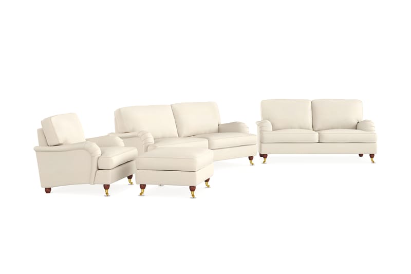 Howard Lyx Sofagruppe 3-seters + 2-seters Sofa + Lenestol + Fotskammel i Stoff - Beige - Møbler - Sofaer - Sofagrupper - Howard sofagruppe