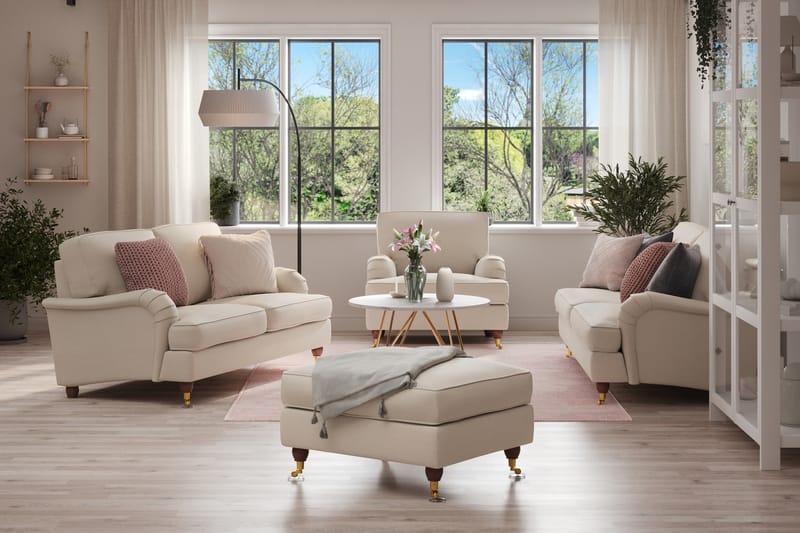 Howard Lyx Sofagruppe 3-seters + 2-seters Sofa + Lenestol + Fotskammel i Stoff - Beige - Møbler - Sofaer - Sofagrupper - Howard sofagruppe
