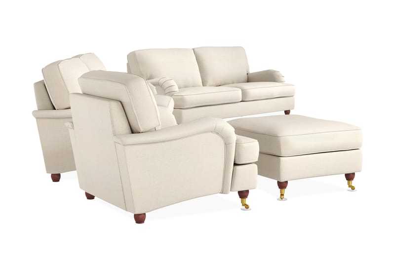 Howard Lyx Sofagruppe 3-seters + 2-seters Sofa + Lenestol + Fotskammel i Stoff - Beige - Møbler - Sofaer - Sofagrupper - Howard sofagruppe