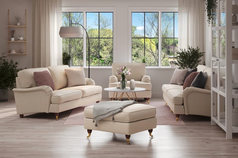 Howard Lyx Sofagruppe 3-seters + 2-seters Sofa + Lenestol + Fotskammel i Stoff - Beige - Møbler - Sofaer - Sofagrupper - Howard sofagruppe