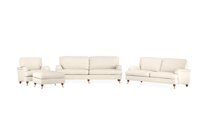 Howard Lyx Sofagruppe 3-seters + 2-seters Sofa + Lenestol + Fotskammel i Stoff - Beige - Møbler - Sofaer - Sofagrupper - Howard sofagruppe