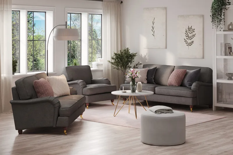 Howard Lyx Sofagruppe 3-seters + 2-seters Sofa + Lenestol i Stoff - Mørk grå - Møbler - Sofaer - Sofagrupper - Howard sofagruppe