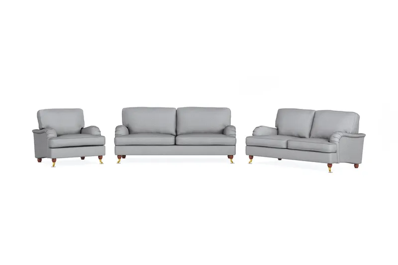 Howard Lyx Sofagruppe 3-seters + 2-seters Sofa + Lenestol i Stoff, Lys grå