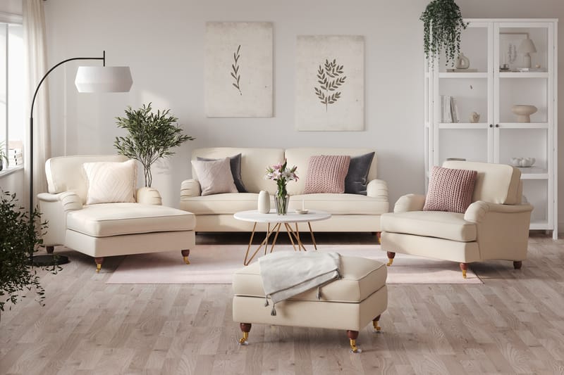 Howard Lyx Sofagruppe 3-seters Sofa + Divanstol + Lenestol + Fotskammel i Stoff - Beige - Møbler - Sofaer - Sofagrupper - Howard sofagruppe