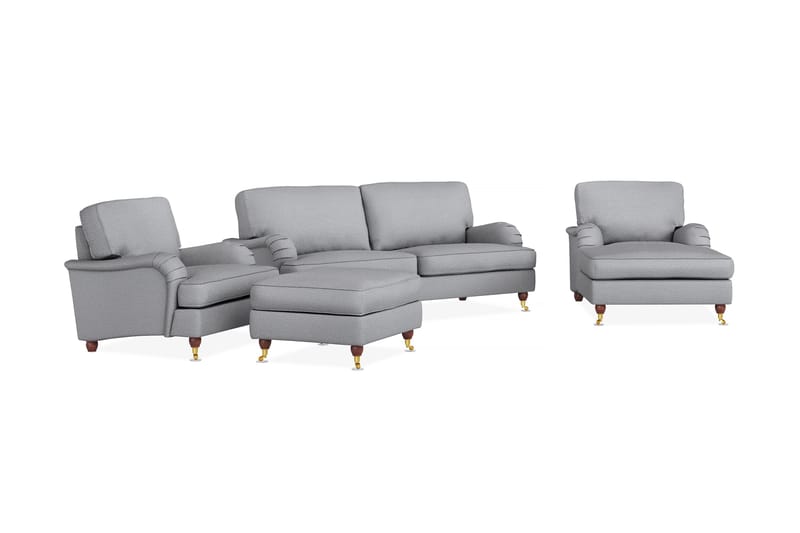 Howard Lyx Sofagruppe 3-seters Sofa + Divanstol + Lenestol + Fotskammel i Stoff - Lys grå - Møbler - Sofaer - Sofagrupper - Howard sofagruppe