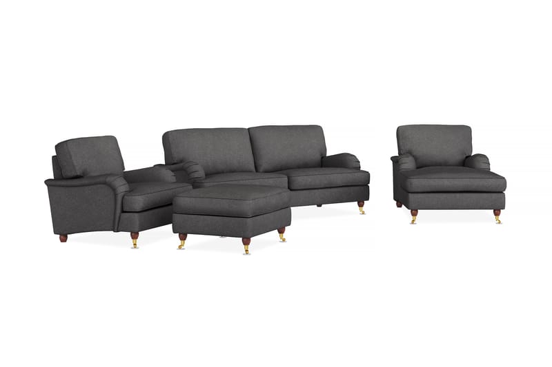Howard Lyx Sofagruppe 3-seters Sofa + Divanstol + Lenestol + Fotskammel i Stoff - Mørk grå - Møbler - Sofaer - Sofagrupper - Howard sofagruppe
