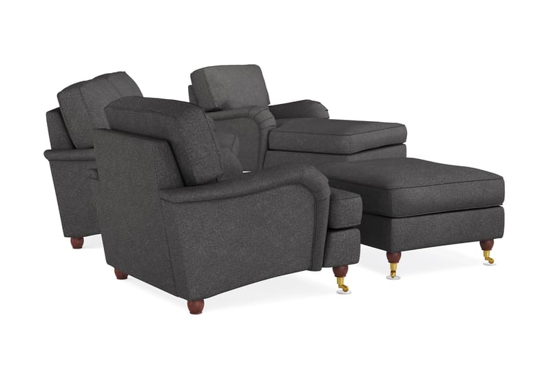 Howard Lyx Sofagruppe 3-seters Sofa + Divanstol + Lenestol + Fotskammel i Stoff - Mørk grå - Møbler - Sofaer - Sofagrupper - Howard sofagruppe