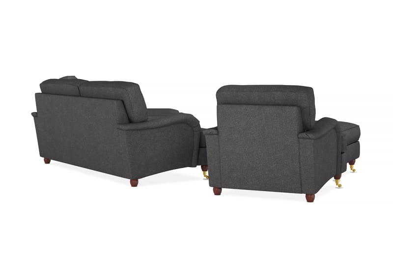 Howard Lyx Sofagruppe 3-seters Sofa + Divanstol + Lenestol + Fotskammel i Stoff - Mørk grå - Møbler - Sofaer - Sofagrupper - Howard sofagruppe