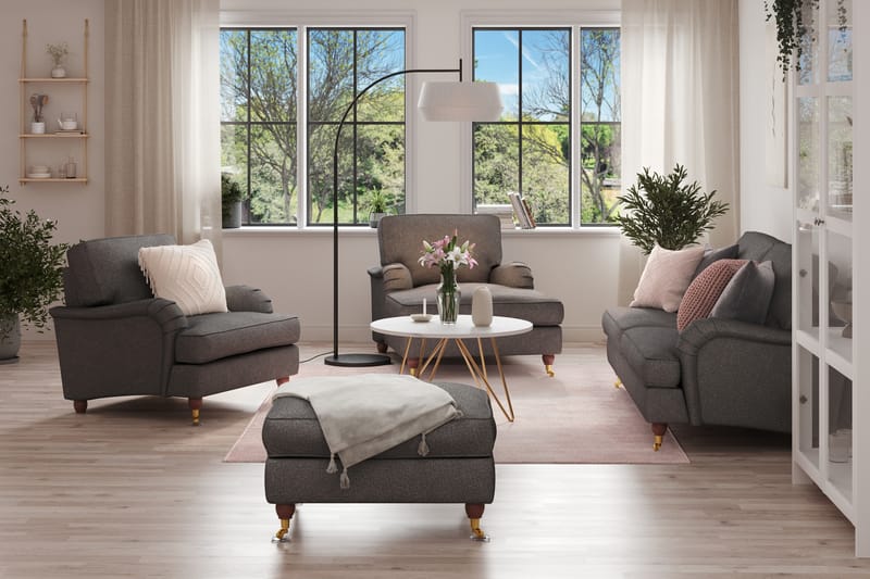 Howard Lyx Sofagruppe 3-seters Sofa + Divanstol + Lenestol + Fotskammel i Stoff - Mørk grå - Møbler - Sofaer - Sofagrupper - Howard sofagruppe