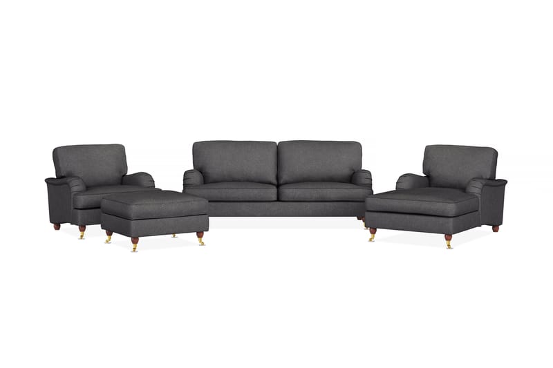 Howard Lyx Sofagruppe 3-seters Sofa + Divanstol + Lenestol + Fotskammel i Stoff - Mørk grå - Møbler - Sofaer - Sofagrupper - Howard sofagruppe