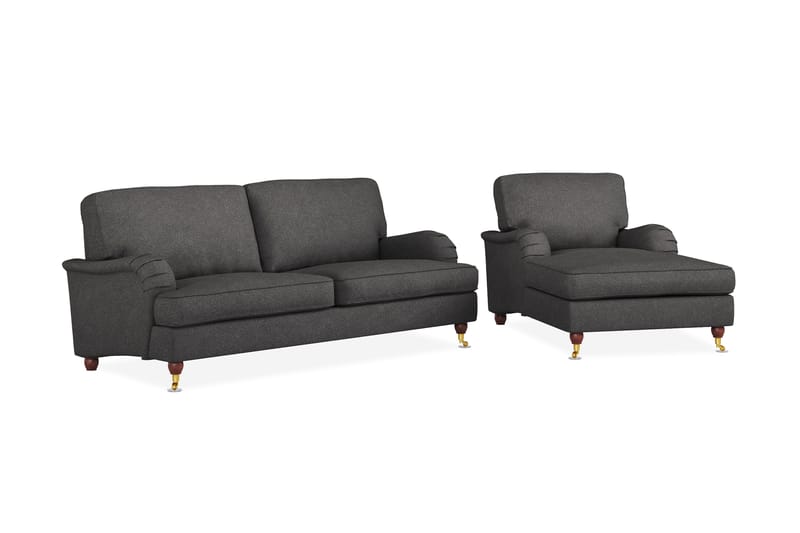Howard Lyx Sofagruppe 3-seters Sofa + Divanstol i Stoff - Mørk grå - Møbler - Sofaer - Sofagrupper - Howard sofagruppe