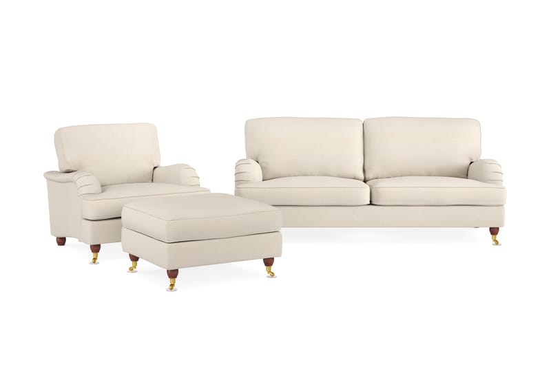 Howard Lyx Sofagruppe 3-seters Sofa + Lenestol + Fotskammel i Stoff - Beige - Møbler - Sofaer - Sofagrupper - Howard sofagruppe