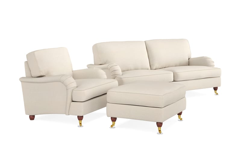 Howard Lyx Sofagruppe 3-seters Sofa + Lenestol + Fotskammel i Stoff - Beige - Møbler - Sofaer - Sofagrupper - Howard sofagruppe