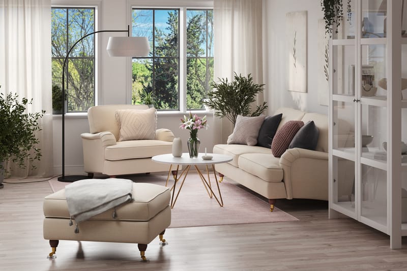 Howard Lyx Sofagruppe 3-seters Sofa + Lenestol + Fotskammel i Stoff - Beige - Møbler - Sofaer - Sofagrupper - Howard sofagruppe