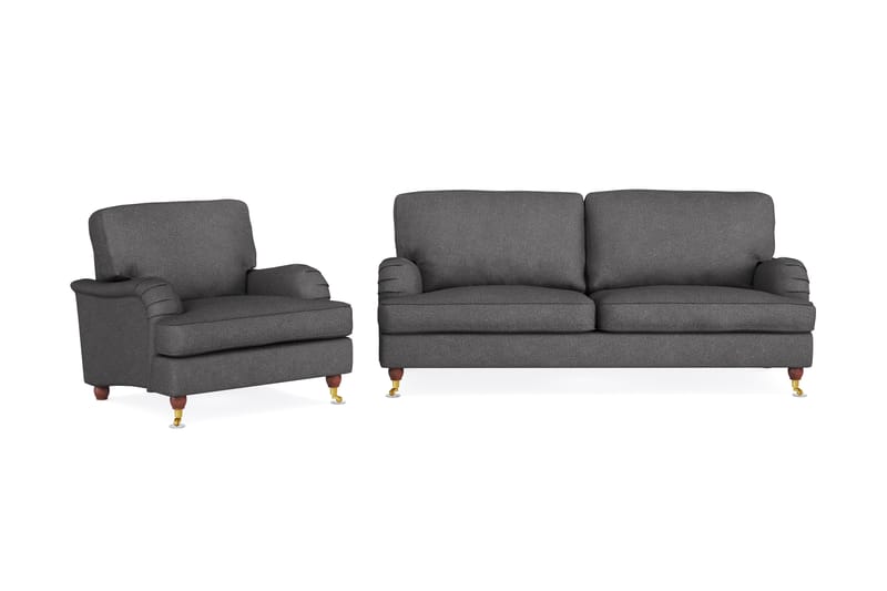 Howard Lyx Sofagruppe 3-seters Sofa + Lenestol i Stoff - Mørk grå - Møbler - Sofaer - Sofagrupper - Howard sofagruppe