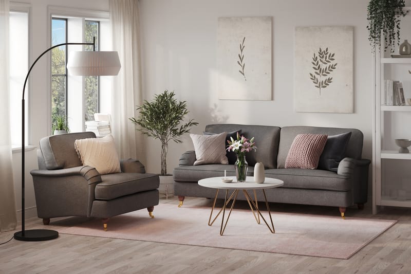 Howard Lyx Sofagruppe 3-seters Sofa + Lenestol i Stoff - Mørk grå - Møbler - Sofaer - Sofagrupper - Howard sofagruppe