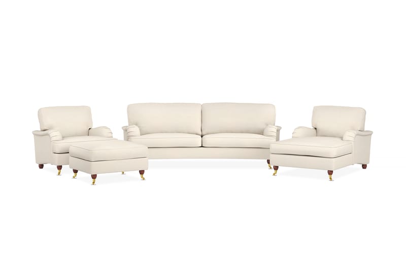 Howard Lyx Sofagruppe 3-seters Svingt Sofa + Divanstol + Lenestol + Fotskammel i Stoff - Beige - Møbler - Sofaer - Sofagrupper - Howard sofagruppe