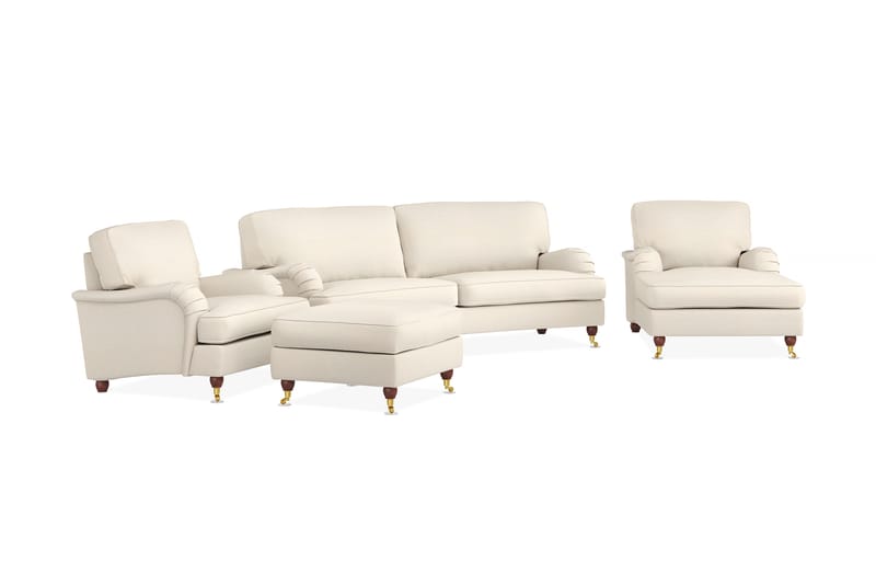 Howard Lyx Sofagruppe 3-seters Svingt Sofa + Divanstol + Lenestol + Fotskammel i Stoff - Beige - Møbler - Sofaer - Sofagrupper - Howard sofagruppe