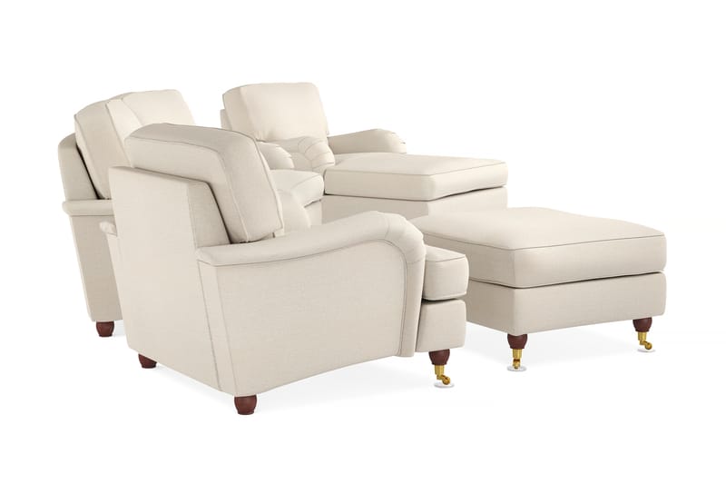 Howard Lyx Sofagruppe 3-seters Svingt Sofa + Divanstol + Lenestol + Fotskammel i Stoff - Beige - Møbler - Sofaer - Sofagrupper - Howard sofagruppe