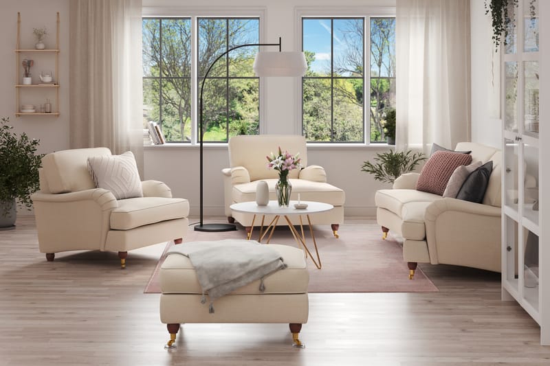 Howard Lyx Sofagruppe 3-seters Svingt Sofa + Divanstol + Lenestol + Fotskammel i Stoff - Beige - Møbler - Sofaer - Sofagrupper - Howard sofagruppe