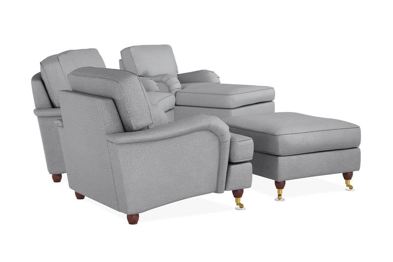 Howard Lyx Sofagruppe 3-seters Svingt Sofa + Divanstol + Lenestol + Fotskammel i Stoff - Lys grå - Møbler - Sofaer - Sofagrupper - Howard sofagruppe