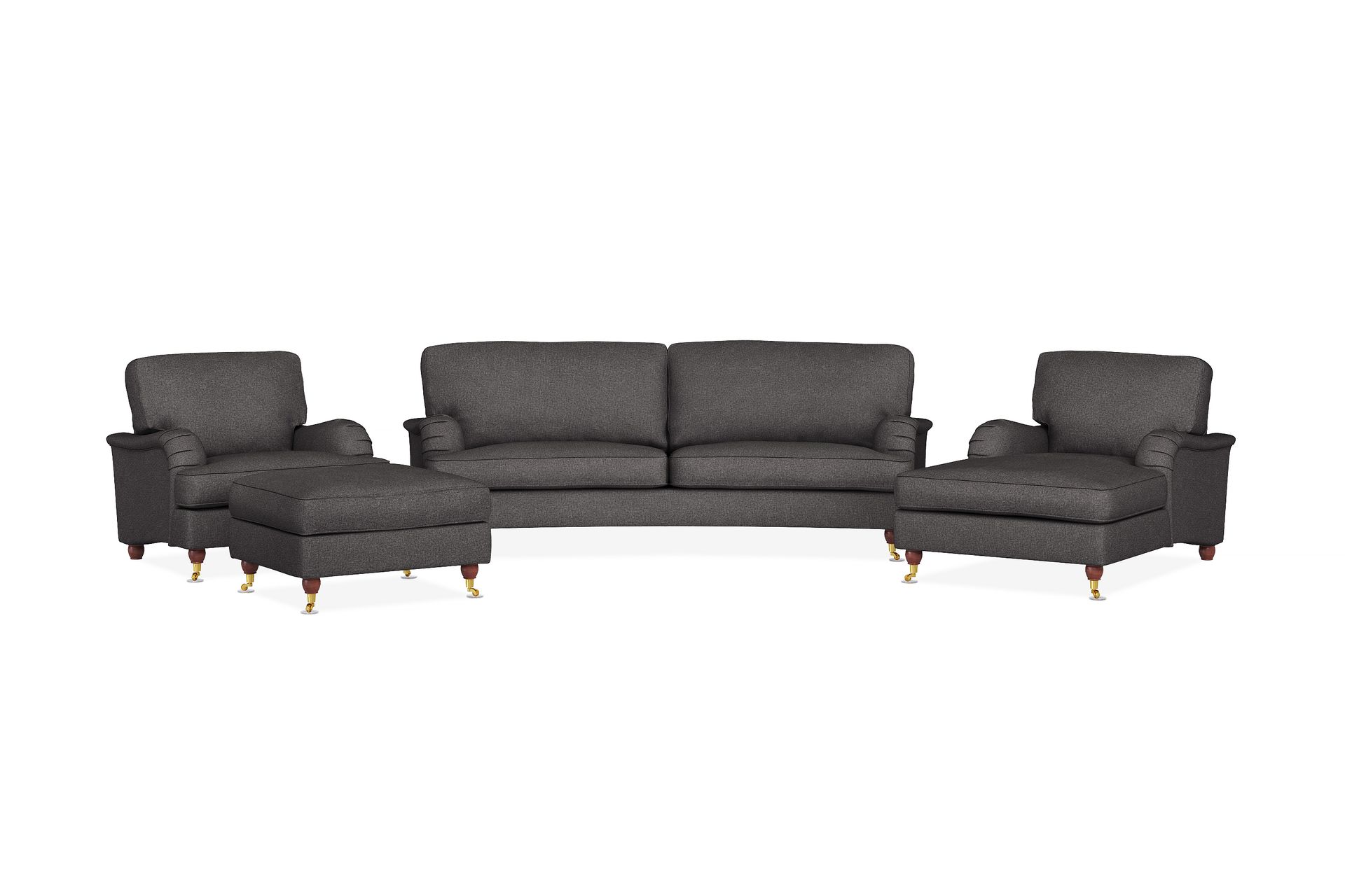 Howard Lyx Sofagruppe 3-seters Svingt Sofa + Divanstol + Lenestol + Fotskammel i Stoff - Mørk grå - Møbler - Sofaer - Sofagrupper - Howard sofagruppe