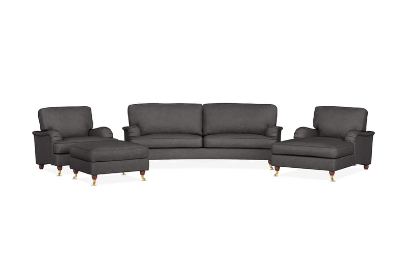 Howard Lyx Sofagruppe 3-seters Svingt Sofa + Divanstol + Lenestol + Fotskammel i Stoff - Mørk grå - Møbler - Sofaer - Sofagrupper - Howard sofagruppe