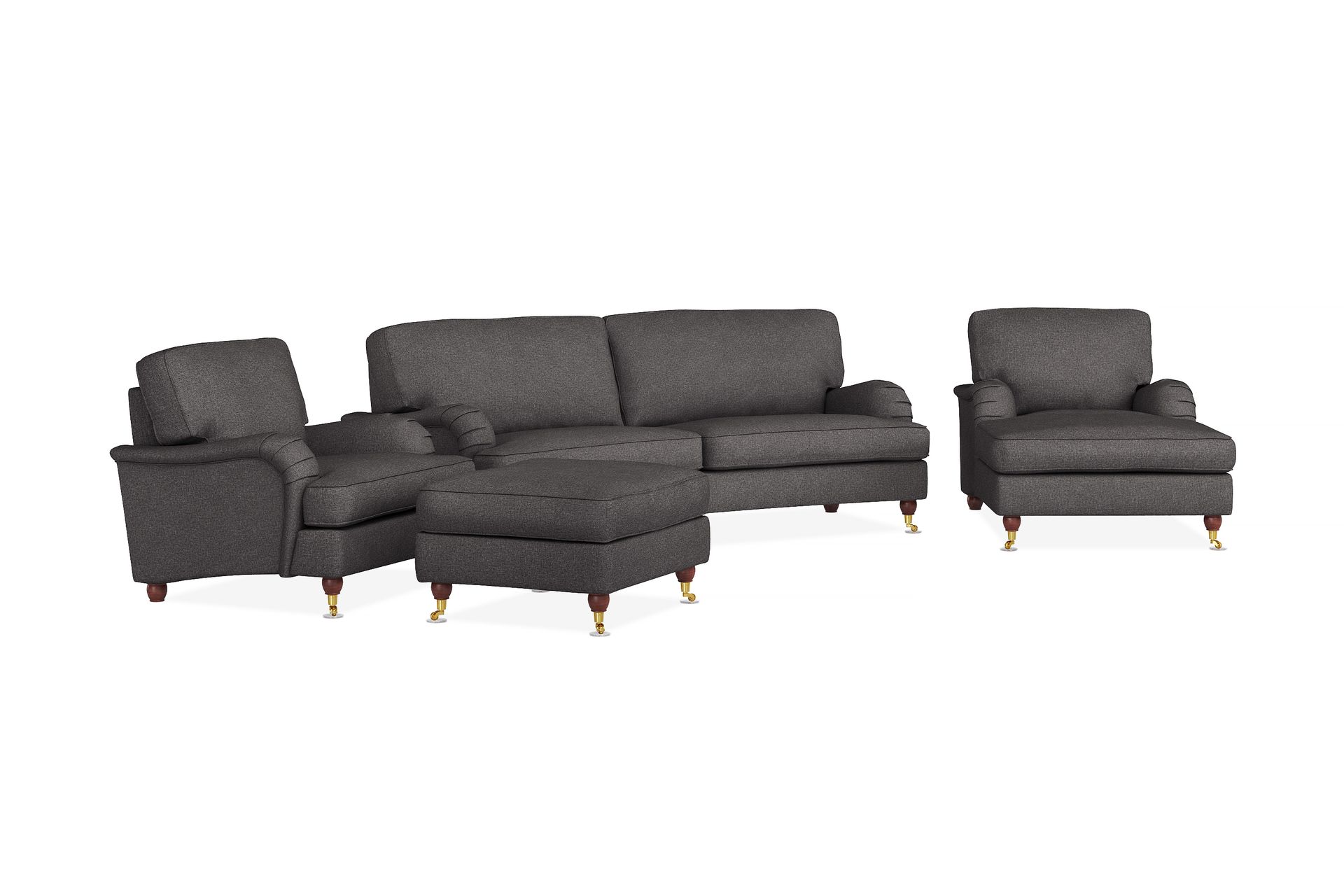 Howard Lyx Sofagruppe 3-seters Svingt Sofa + Divanstol + Lenestol + Fotskammel i Stoff - Mørk grå - Møbler - Sofaer - Sofagrupper - Howard sofagruppe