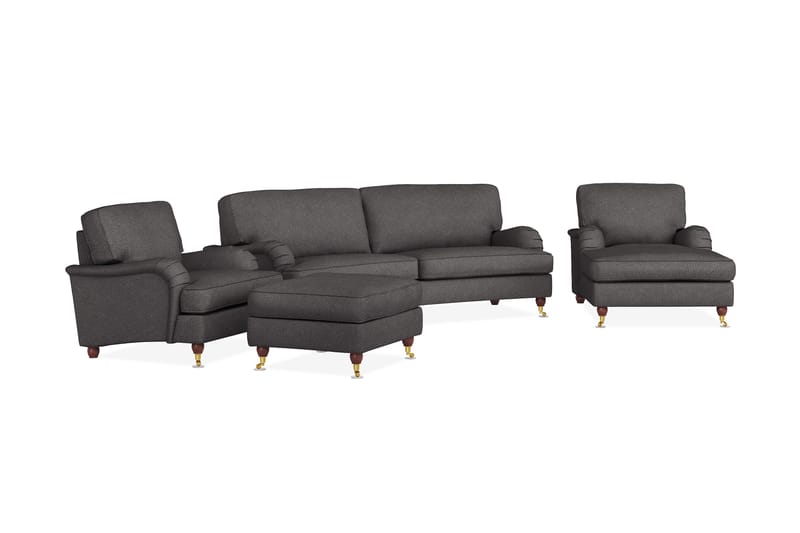 Howard Lyx Sofagruppe 3-seters Svingt Sofa + Divanstol + Lenestol + Fotskammel i Stoff - Mørk grå - Møbler - Sofaer - Sofagrupper - Howard sofagruppe