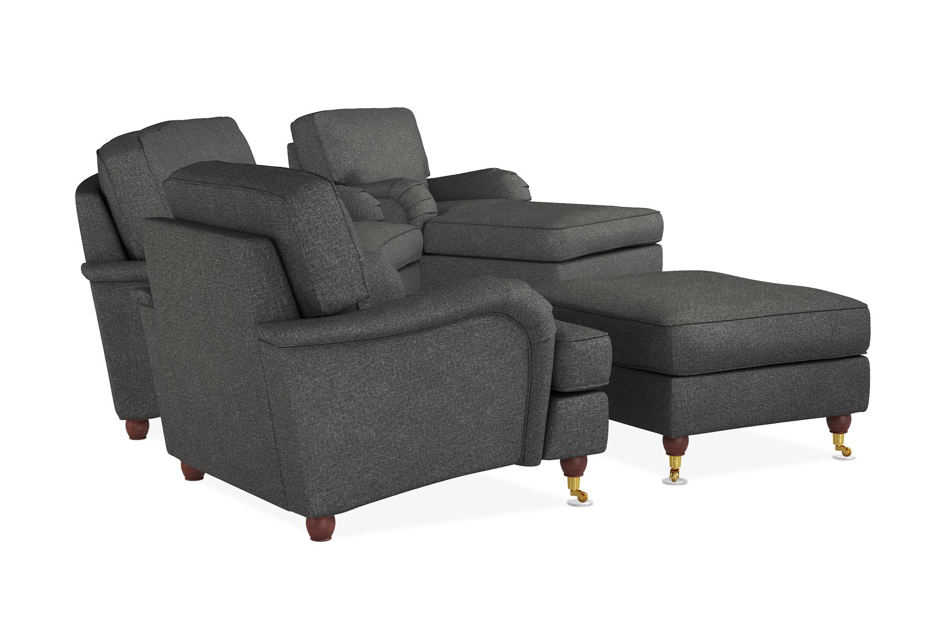 Howard Lyx Sofagruppe 3-seters Svingt Sofa + Divanstol + Lenestol + Fotskammel i Stoff - Mørk grå - Møbler - Sofaer - Sofagrupper - Howard sofagruppe