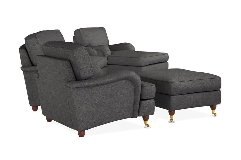 Howard Lyx Sofagruppe 3-seters Svingt Sofa + Divanstol + Lenestol + Fotskammel i Stoff - Mørk grå - Møbler - Sofaer - Sofagrupper - Howard sofagruppe