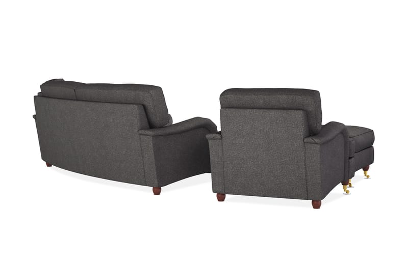 Howard Lyx Sofagruppe 3-seters Svingt Sofa + Divanstol + Lenestol + Fotskammel i Stoff - Mørk grå - Møbler - Sofaer - Sofagrupper - Howard sofagruppe