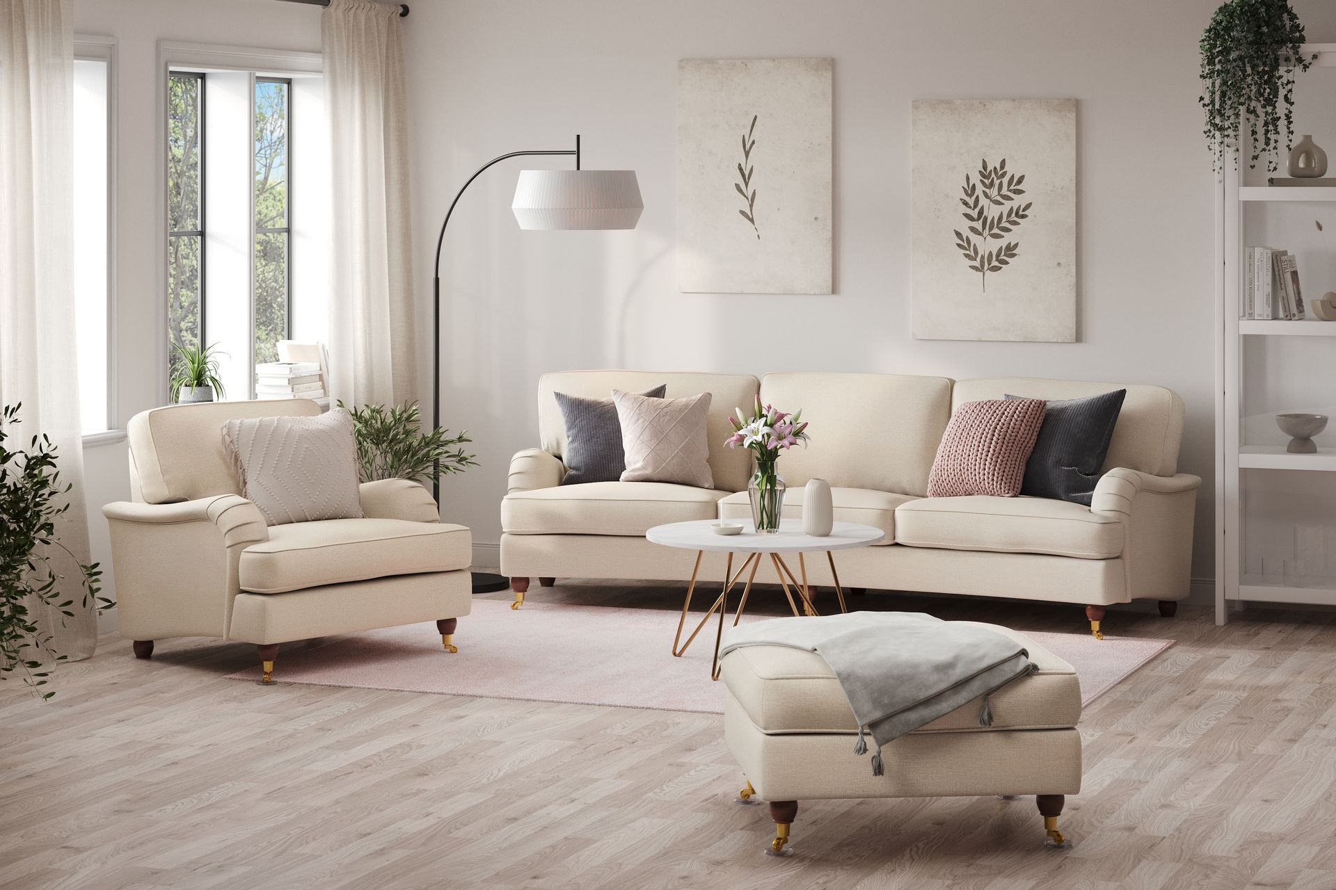 Howard Lyx Sofagruppe 4-seter + 3-seter Bøyd Stoffsofa - Beige - Møbler - Sofaer - Sofagrupper - Howard sofagruppe