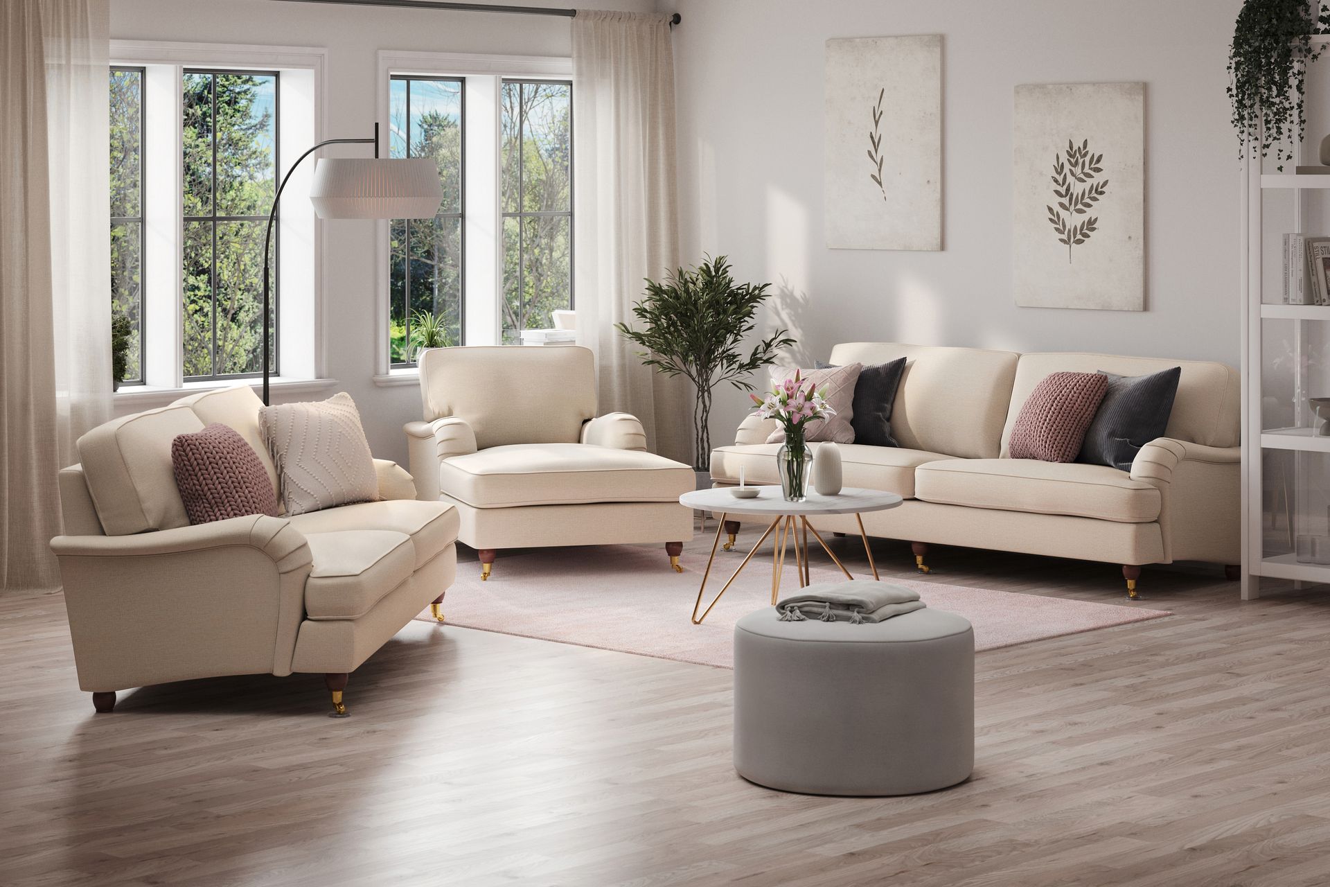 Howard Lyx Sofagruppe 4-seters + 3-seters Sofa + Divanstol i Stoff - Beige - Møbler - Sofaer - Sofagrupper - Howard sofagruppe