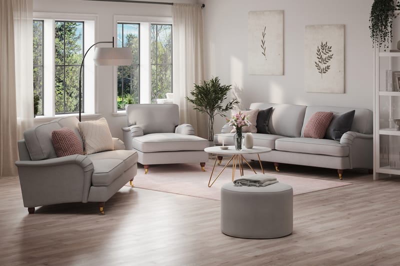 Howard Lyx Sofagruppe 4-seters + 3-seters Sofa + Divanstol i Stoff - Lys grå - Møbler - Sofaer - Sofagrupper - Howard sofagruppe