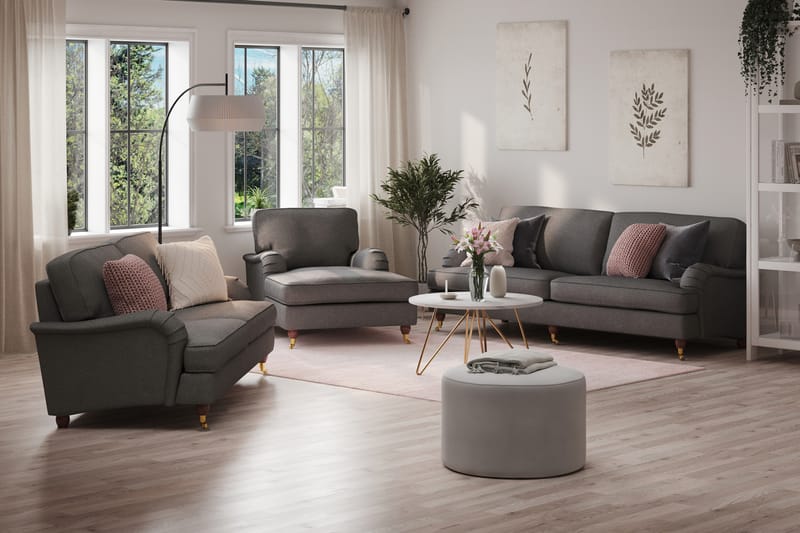 Howard Lyx Sofagruppe 4-seters + 3-seters Sofa + Divanstol i Stoff - Mørk grå - Møbler - Sofaer - Sofagrupper - Howard sofagruppe
