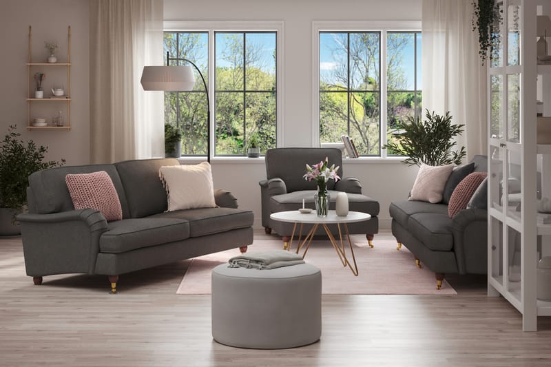 Howard Lyx Sofagruppe 4-seters + 3-seters Sofa + Divanstol i Stoff - Mørk grå - Møbler - Sofaer - Sofagrupper - Howard sofagruppe